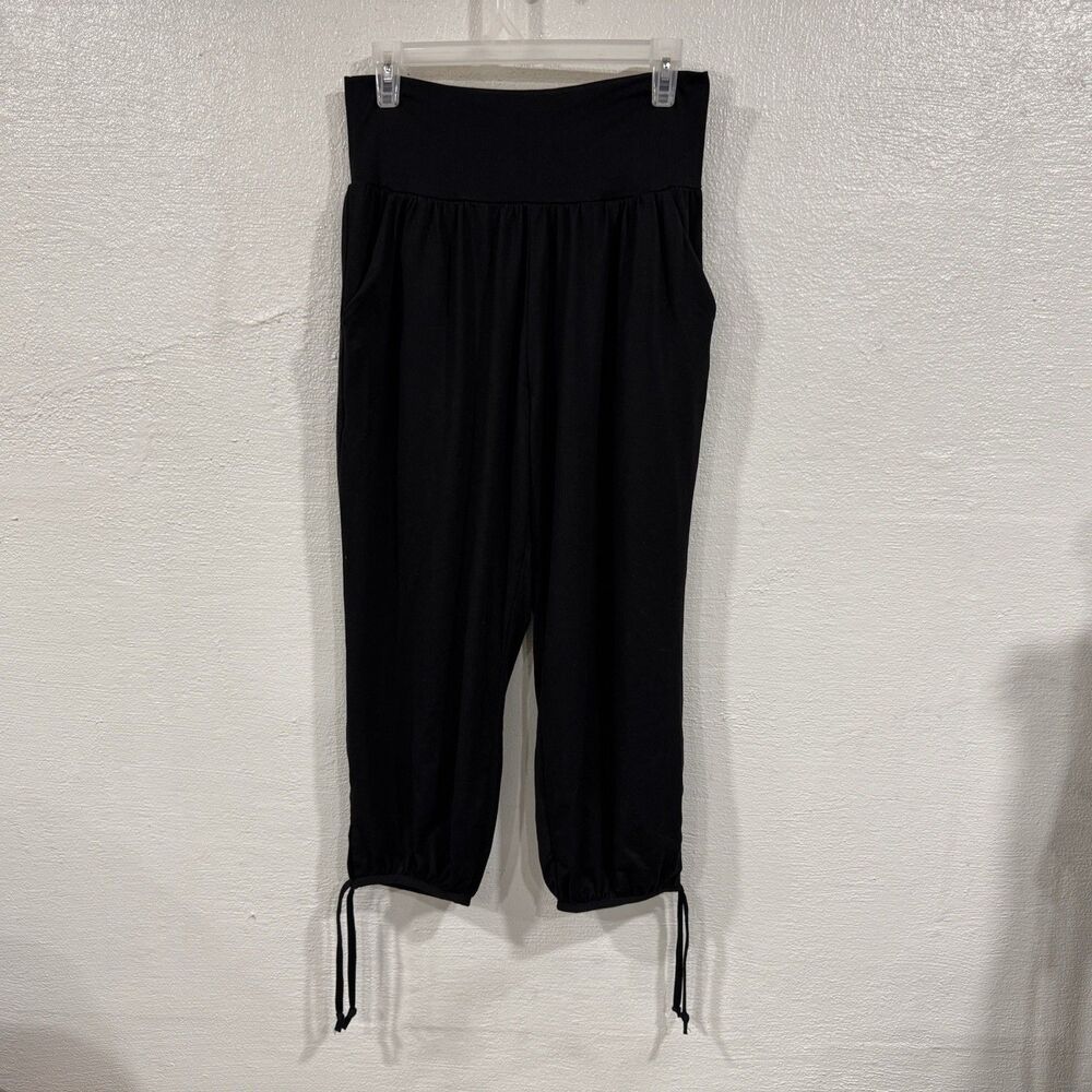 Dibaolong Womens Black Capri Yoga Pants Drawstring Jogger Wide Leg Lounge Large